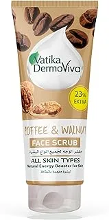 Vatika Dermoviva Energizing Coffee & Walnut Face Scrub - 150 ml + 23%% Extra | Natural Energy Booster for Skin | For All Skin Types