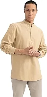 DeFacto Mens Long Sleeve Regular Fit Half Buttoned Long Sleeve Shirt