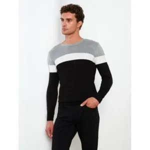 LC Waikiki Crew Neck Long Sleeve Color Block Men's Knitwear Sweater