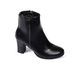 Dejavu Leather Zipper Ankle Heeled Boots - Black