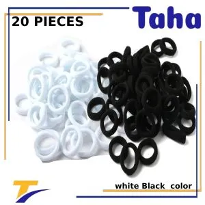 Taha Offer Small Elastic Hair Ties Color Black-white 20 Pieces