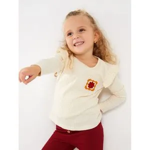 LC Waikiki Crew Neck Long Sleeve Embroidery Detailed Baby Girl T-Shirt