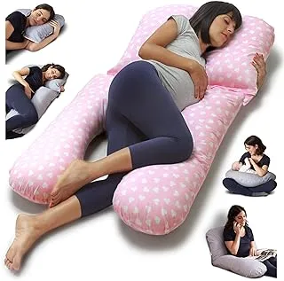 Niimo Pregnancy Pillow For Sleeping - Maternity Pillow For Pregnant Woman, U Shape Full Body Nursing Pillow Support for Belly 100% Cotton Pillowcase Removable (PINK-WHITE HEARTS)