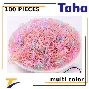 Taha Offer Small Flexible Waterproof Hair Elastics 100 Piecec Multiple Colors