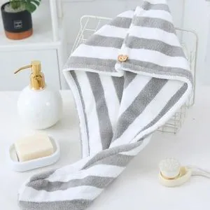 2 Pcs- Microfiber Hair Drying Towel With Buttons