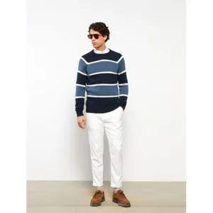 LC Waikiki Crew Neck Long Sleeve Striped Men's Knitwear Sweater