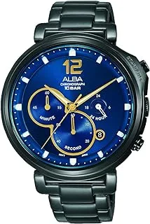 Alba AT3E21X1 Chronograph Contrast Dial Round Analog Stainless Steel Watch for Men - Black Blue