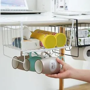 Metal Storage Basket For Under Shelves And Space Saving For Organizing Kitchen, Office, Cupboards, Bathroom And Library.