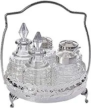 Queen Anne silver plated spice set 6 pieces (tray + 2 oil bottles + A jar of salt + a jar of black pepper + a jar of mustard (Royal) 0/4719/7