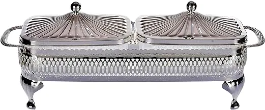 Queen Anne rectangular appetizer plate Dual silver plated (2 lids + 2 glass plates) .0/4921