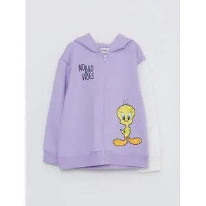 LC Waikiki Hoodie Girl Tweety Printed Long Sleeve Zippered Sweatshirt