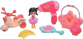 Generic Plastic Doll Toy with Hair Drayer And Bag For girls set of 7 pieces - Multi Color