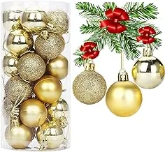 RSVOM 24Pcs Christmas Tree Baubles for Christmas Tree Decorations, (6cm) Gold Shatterproof Large Hanging Christmas Balls Bauble Ornaments for Xmas Holiday Wedding New Year Party Decoration