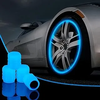 FLAFARY Universal Fluorescent Car Tire Valve Caps, Luminous Car Tire Air Valve Cap, Glow in The Dark Durable Tire Pressure Caps for Cars, Motorcycles, SUV, Trucks, and Bicycles(Blue, 4)