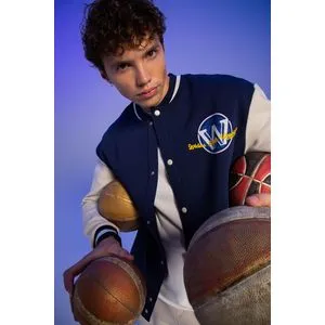 Defacto Man Oversize Fit-Nba College Neck Long Sleeve Knitted Cardigan