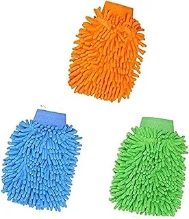 3Pcs Car Wash Mitts, Double Sided Microfiber Car Wash Mitts Super Absorbent Microfibre Gloves Microfibre Cloth for Car Cleaning Household Cleaning（Random Color）