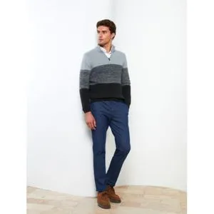 LC Waikiki Turtle Neck Long Sleeve Men's Tricot Sweater With Color Block