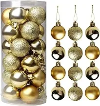 nuoshen 24 Pcs 40x40mm Christmas Baubles Gold, Golden Bauble Gold Christmas Tree Decorations Plastic Hanging Decorations for Xmas Halloween Thanksgiving Day