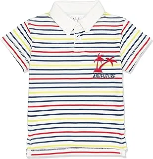 lovely land Striped Baby Boys Polo Shirt - White, Navy Blue, Yellow & Red,baby boy,18m,white*navy