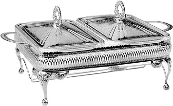 Queen Anne silver plated rectangular serving dish Double with heating wax (2 lids + 2 glass casserole) 0/6280