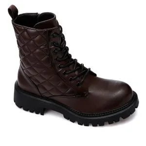Dejavu Double Closure Quilted Mid Calf Boots - Burgundy