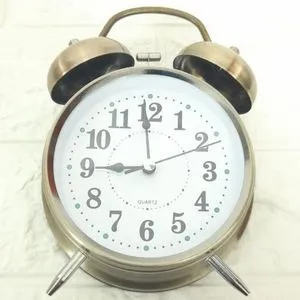Twin Bell  Table Alarm Clock With Night LED Light For Students For Kids Bedroom. Yellowish Copper