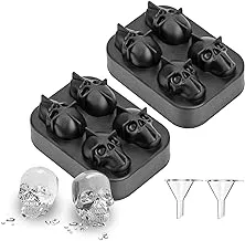 3D Skull Ice Cube Mold 4 in 1, Flexible Silicone Ice Cubes Maker Tray for Halloween and Christmas Party, Best for Whiskey and Cocktails, Reusable and Easy Release (Pack of 2)