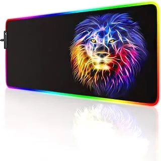 led Light Mouse pad pro Gaming Series RGB Mouse mat Large Leopard Mouse pad Colorful Extended Mousepad Gaming Anime Desk mat RGB (Lion（23.6x13.77x0.12inch）)