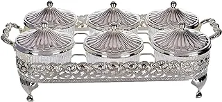 Queen Anne Round Appetizer Serving Platter Hexagonal silver plated (6 lids + 6 glass plates) Royal