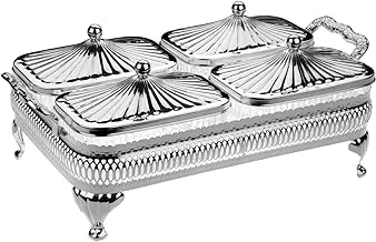 Queen Anne rectangular appetizer plate Quadruple silver plated (4 lids + 4 glass plates) 0/4925