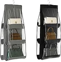 LXTaoler Hanging Handbag Purse Organizer, 2 Pcs 6 Pockets Dust Proof Storage Holder Bag Wardrobe Closet Space Saving Organizers System,Washable (Black+Grey)