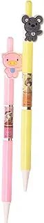 Ashraf Aly Faid Sweet cat 1003 Mechanical Pencil 0.7mm With Cute Animel Clips Pack Of 2 Pens For Student - Yellow Pink