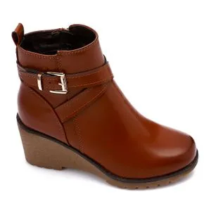 Dejavu Zipper Leather Wedge Ankle Brown Boots