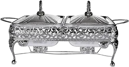 Queen Anne silver plated rectangular serving dish Double with heating wax (2 lids + 2 glass casserole) Royal