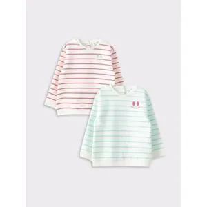 LC Waikiki Crew Neck Long Sleeve Striped Baby Girl Sweatshirt 2-Pack