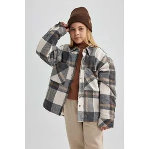 Defacto Girl Woven Shacket Long Sleeve Shirt