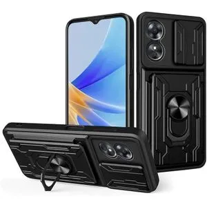 OPPO Reno 8T 5G Full Protection Case With Visa Card Slot, Metal Ring & Slider Camera Cover