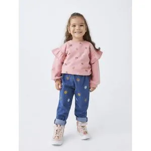 LC Waikiki Elastic Waist Embroidery Detailed Baby Girl Denim Trousers