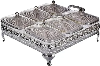 Queen Anne rectangular appetizer plate Hexagonal silver plated (6 lids + 6 glass plates) Royal