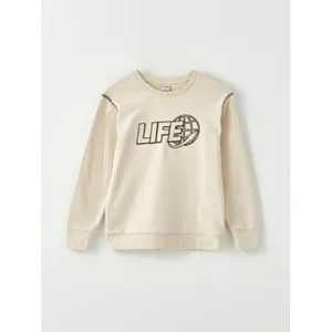 LC Waikiki Crew Neck Embroidery Detailed Long Sleeve Boy T-Shirt