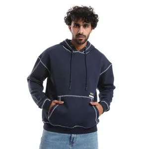 AlNasser Long Sleeves Decorated Stitches Navy Blue Hoodie