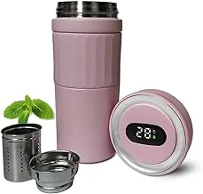 hanso Coffee Mug Thermal Mug Smart Temperature Display Double Wall Vacuum Insulated Stainless Steel Coffee & Tea Mug with Leak-Proof Lid for Travel, Work, and Outdoor (420ML) (Pink)
