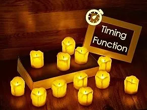 LED Flameless Votive Candles with Timer, 6 Hours on and 18 Hours Off - Battery Operated Candles for Wedding, Valentine's Day, Christmas, Halloween Decorations (12-Pack)