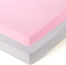 Fitted Playard Sheets 2 Pack Mini Crib Sheet Set,Pack n Play Mattress Cover, Stretchy Ultra Soft,Pink/Grey