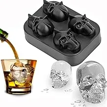 Generic Whisky Ice Ball Skull Mold - Skull Sphere For Whiskey - Ice Cube Tray Silicone 4 Cavity 1.8 Inch Skull Chocolate Mold - Silicone Ice Trays For Whiskey with Funnel