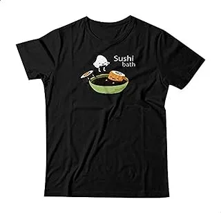 Fast Print Sushi Bath Short Sleeve T-Shirt For Men- Black