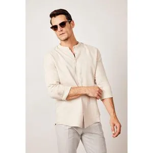 Defacto Man Modern Fit Crew Neck Smart Casual Woven Long Sleeve Shirt