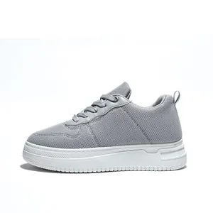 Desert Minimalist Lace-Up Knit Flat Sneakers - Grey