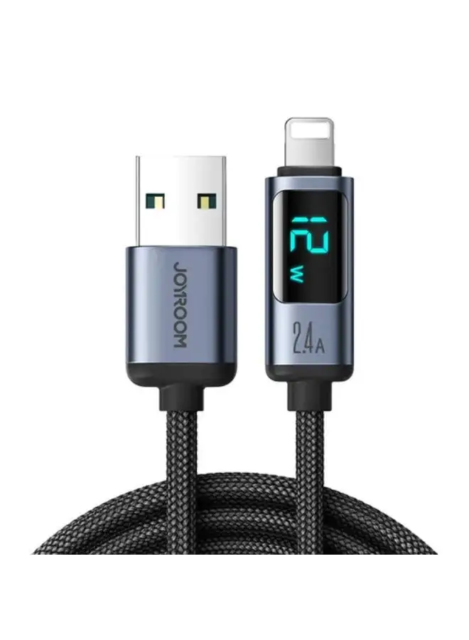 JOYROOM S-AL012A16 Prism Series 2.4A USB-A to Lightning Digital Display Fast Charging Data Cable 1.2m-Black Black