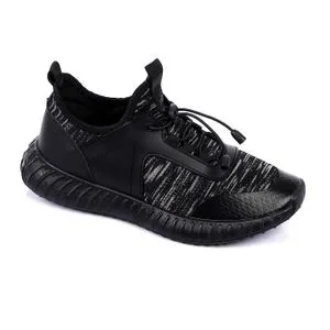 Dejavu Adjustable Drawstring Black Textile Sneakers